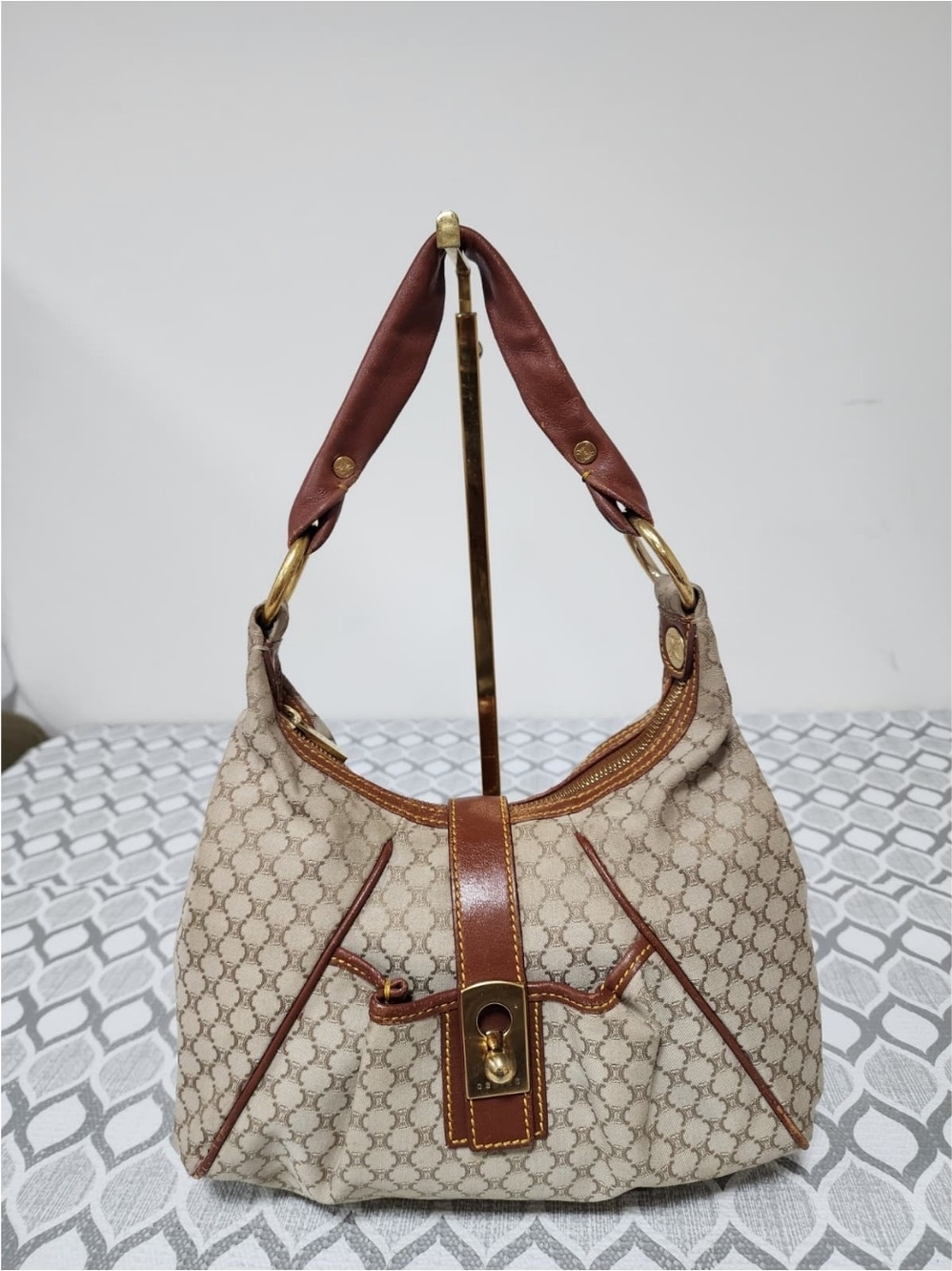 Celine Vintage Macadam Hobo Shoulder Bag Beige/Brown